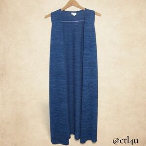 LuLaRoe Joy Feathered Blue Side Slit Sleeveless Duster Vest Size S
